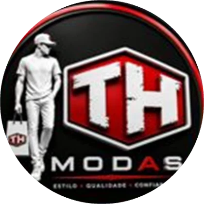 Logotipo TH MODAS: brasão hexagonal vermelho com as letras TH